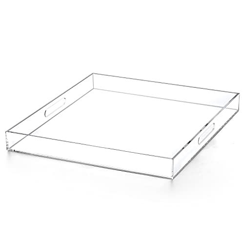 Extra Large Clear Acrylic Ottoman Tray with Cutout Handles 24x24 Inch Over-Sized King-Size Serving Tray Boot Organizer Decorative Tray for Living Room Bedroom,Bathroom and Kitchen Entryway