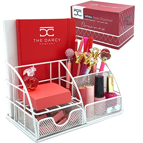 Gold Desk Organizer, Mesh All in One Desktop Organization for Office Supplies and Accessories, Cute desk Decor for Women - Aesthetic Storage Office Pen, Pencil and Paper Holder