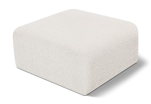 Meridian Furniture 103Cream-Ott Arc Collection Modern | Contemporary Ottoman with Soft Cream Velvet, Deep Channel Tufting, Modular for Limitless Configurations, 31