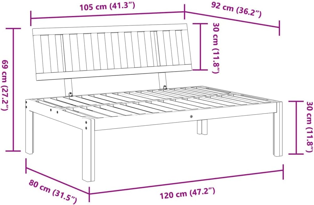 Patio Pallet Middle Sofa Solid Wood Acacia,Furniture,Outdoor Furniture,Outdoor Seating,Outdoor Sofas,Brown,14kg/30.8ib