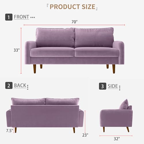 Mid-Century Modern Small Spaces Comfy Velvet Living Room,Office,and Apartment,Loveseat Couch Sofas, 70 Inch, Aqua Turquoise