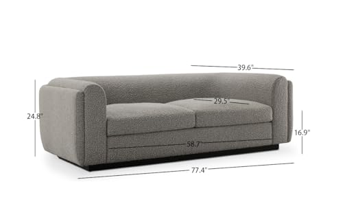 77.4'' Boucle Couch, Modern Minimalist Upholstered Sofa with Double Round Arm, 3-Seat Deep Seat Sofa Couches for Living Room, Home Apartment, Lounge, Off-White