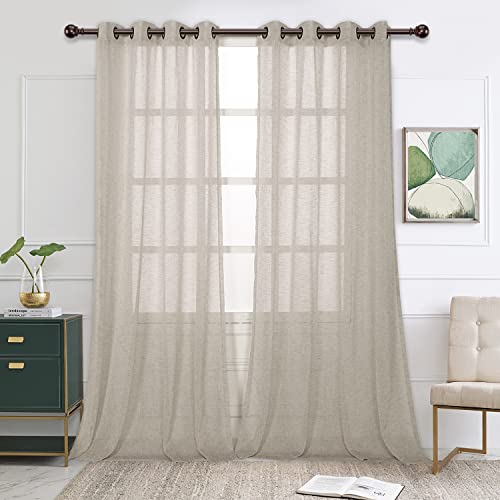 BONZER Burlap Linen Sheer Curtains for Living Room - Grommet Top Sheer Drapes 84 inches Length Light Filtering Voile Window Curtain for Bedroom, Set of 2 Panels (54 x 84 Inch, Sky Blue)