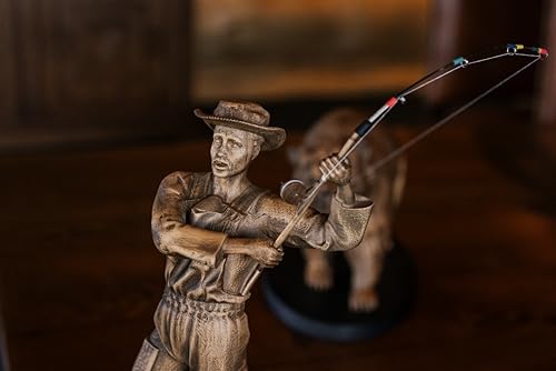 Handcrafted Unique Fisherman and Bear Statue Set - Perfect Rustic Decor for Home or Office, Ideal Gift for Hunters, Fishermen and Nature Aficionados (Fisherman and Bear)
