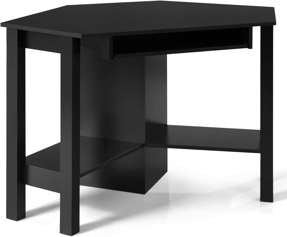 Overstock Wooden Corner Computer Desk with Drawer Office Study Table Black