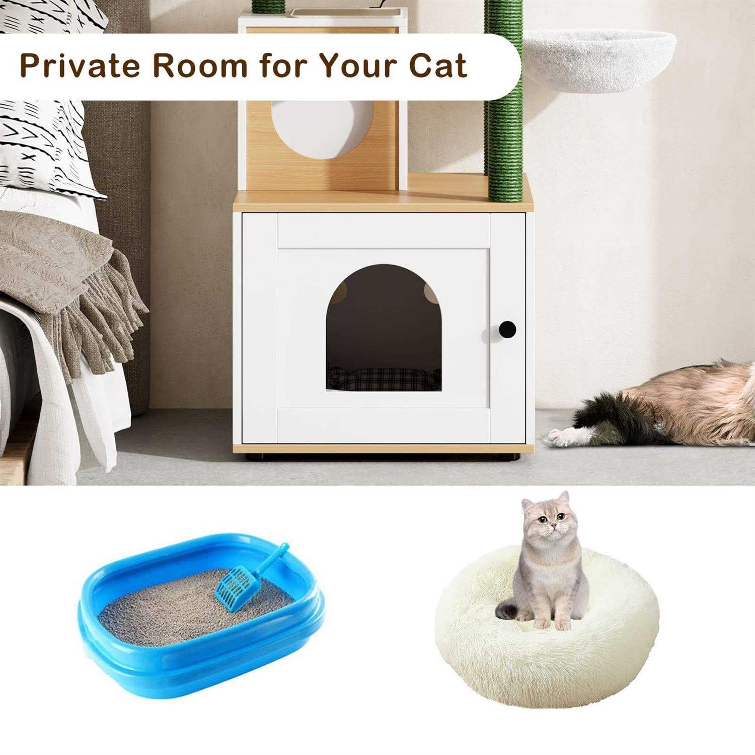 soges Cat Tree with Litter Box Enclosure, Hidden Cat Washroom with Scratching Posts, Cat Tree Tower with Cat Condo and Hammock - Pet Supplies online store