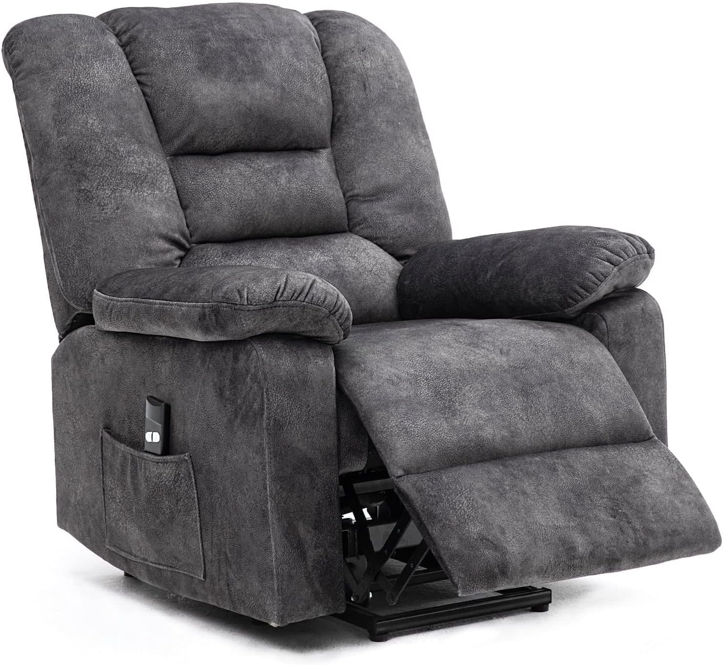 Gray Soft Microfiber Power Electric Heated Massage Recliner Grey Solid Transitional Recline
