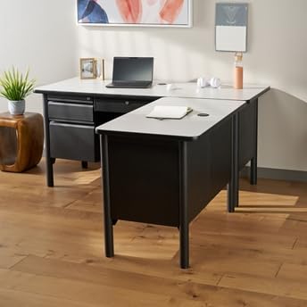 nbf signature series Stahl Double Pedestal L Shaped Desk with Center Drawer - 66