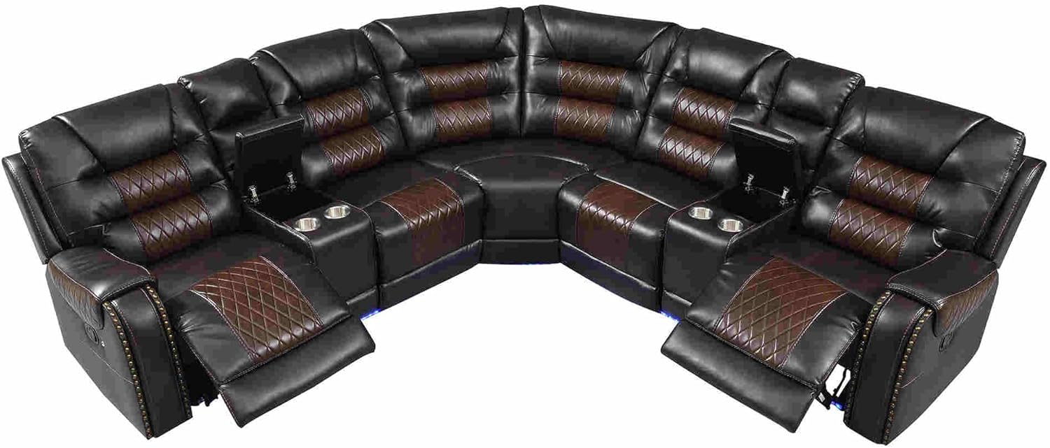 Manual Reclining L-Shaped Sectional Sofa Set with Storage Box & 4 Cup Holders - Comfortable Living Room Couch for Ultimate Relaxation - Premium Furniture for Home Theater Experience
