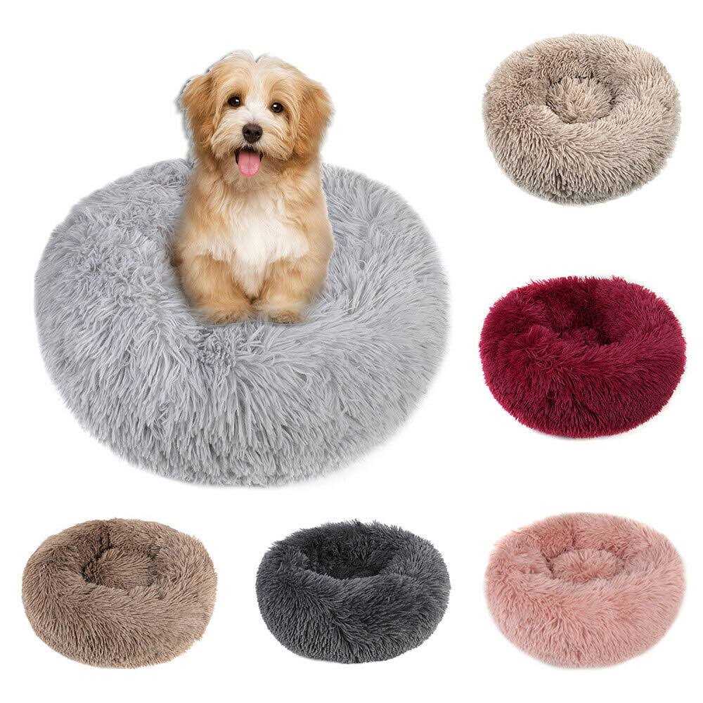 Round Plush Pet Bed for Dogs & Cats,Fluffy Soft Warm Calming Bed Sleeping Kennel Nest - Pet Supplies online store