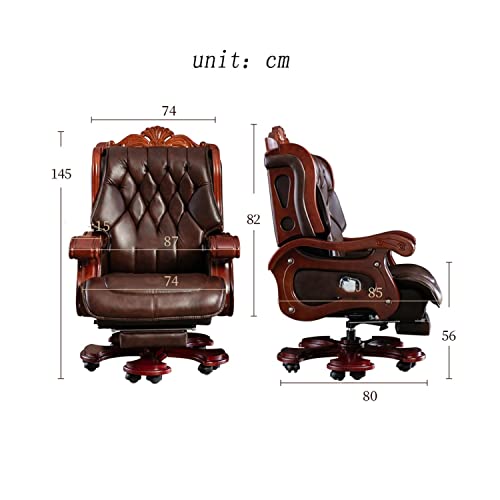 Luxury Solid Wood Boss Chair, Cowhide Business Executive Chairs with Footrest, 150° Reclining High-Back Ergonomic Office Seat, Adjustable Liftable Swivel (Black)