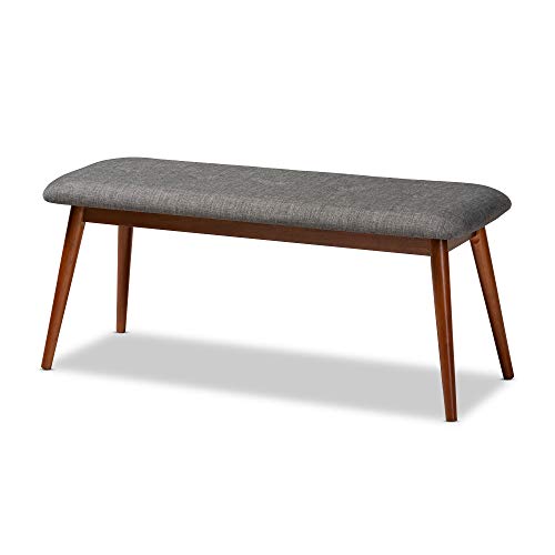 Baxton Studio Flora II Mid-Century Dining Bench Dark Grey Fabric Upholstered Medium Oak Finished Wood Dining Bench