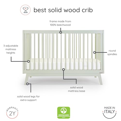 dadada Baby Soho 3-in-1 Convertible Crib to Toddler Bed – Wooden Crib Made in Italy, GREENGUARD Gold Certified Small Baby Crib – Baby-Safe Finish, Modern Design (Black/Natural)