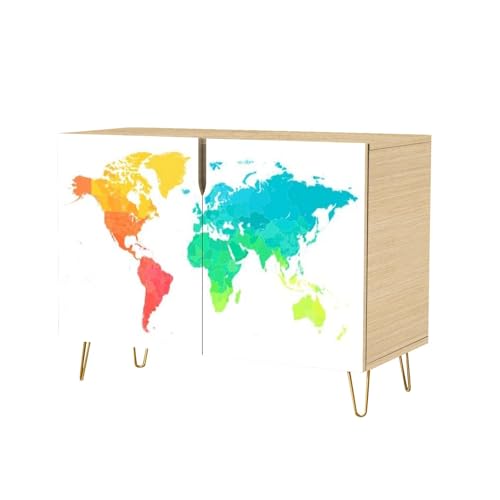 Mid Century Sideboard Buffet Kitchen Storage Cabinet with 2 Doors World map black Flat Gradient Earth map for website pattern annual Cupboard Console Table Bar Cabinet for Dining Room Hallway