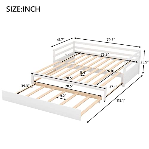 Twin or Double Twin Daybed with Rollers and Pull-Out Bed, Convertible into 1 Double Bed and 1 Single Bed, Simple Assembly, No Spring Box Required for Bedroom (Espresso)