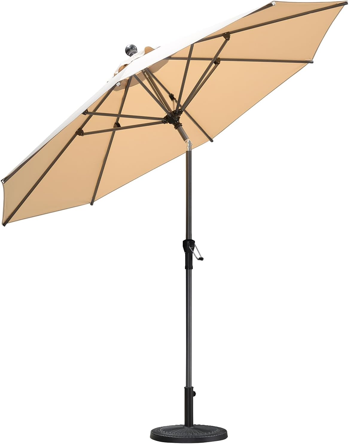 PURPLE LEAF 9' Round Patio Umbrella Outdoor Table Umbrella Aluminum Frame Market Umbrella Sun Umbrella with 8 Sturdy Ribs & Tilt for Garden Deck Lawn & Pool Beige