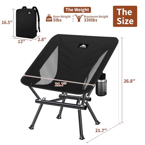 Camping Low Chair Portable Beach Chair Compact Lightweight Folding Chair Backpack Hiking Chair 133ZZ-SJB（Black）