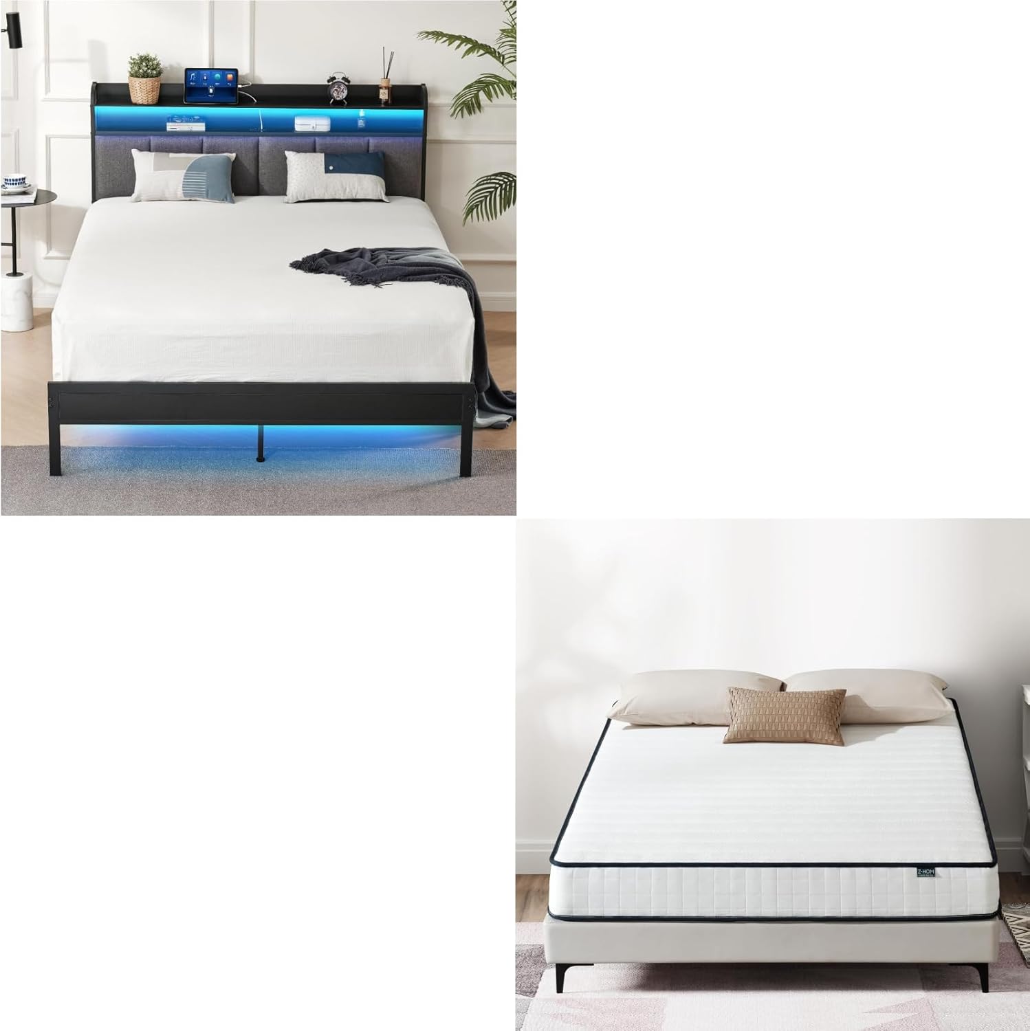 Queen Bed Frame with 8 Inch Queen Hybrid Mattress