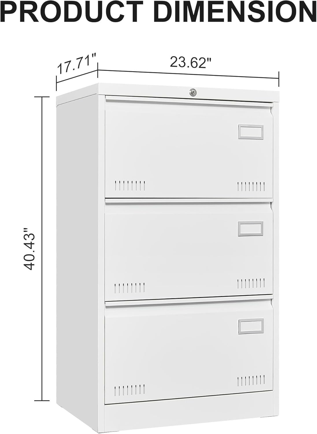 Lockable 3-Drawer Metal File Cabinet Lateral Office Storage Organizer, Legal/Letter/A4 Sizes Metal Cabinet Lock Black/Black & White/White (White)