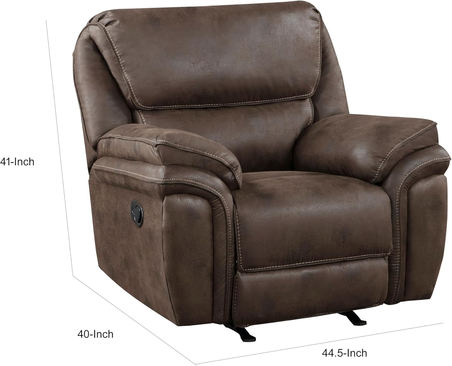 Benjara Tony 45 Inch Manual Recliner Chair, Cushioned Brown Microfiber, Solid Wood