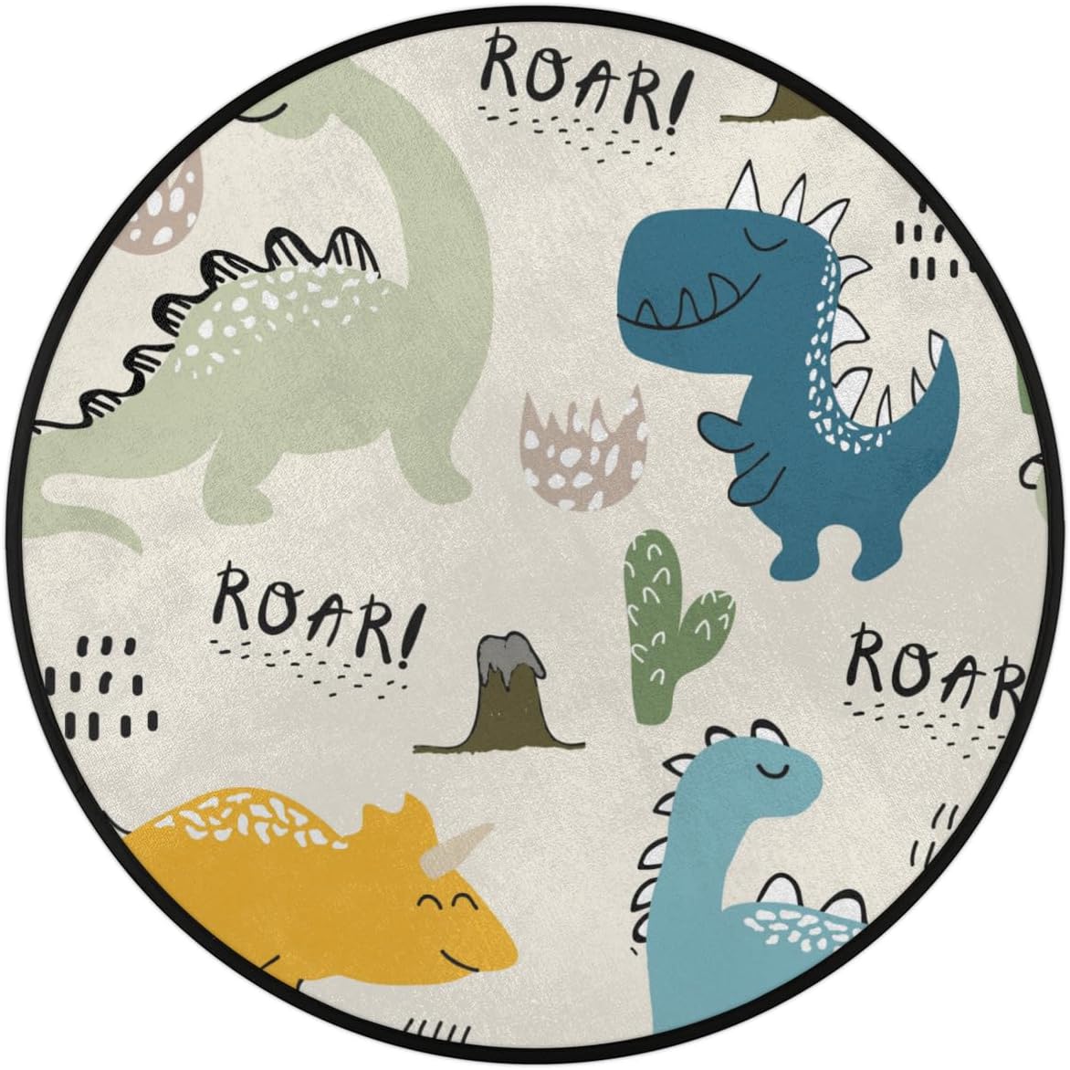 3 Ft Dinosaur Seamless Pattern Round Desk Chair Mat Non-Slip Soft Desk Floor Mat Washable Floor Mat for Office Living Room Bedrooms Laundry Room Foyer Doorway