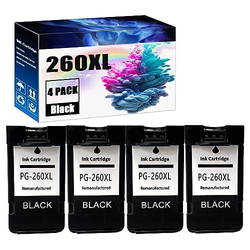 PG-260XL CL-261XL Ink Cartridges Replacements for Canon Ink 260 261 XL to Work with PG260 PG-260 CL261 CL-261 to Use with TS6420a TS6420 TR7020a Combo(4 Black)