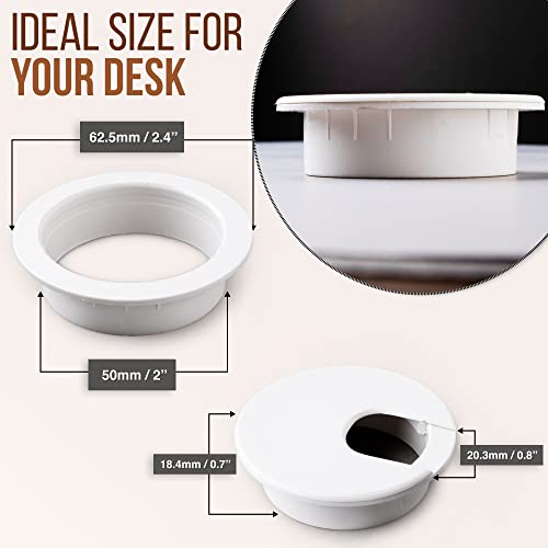 Desk Grommet 2 Inch (50 mm) Pack of 10 - Black ABS Plastic Desk Cord Hole Cover to Arrange Cables & Wires Through Computer Table/Countertops