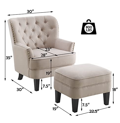 Rosevera Toscana Rosevara Furniture Reading Arm Living Room Comfy Small Accent Chairs for Bedroom, Standard Size, Beige