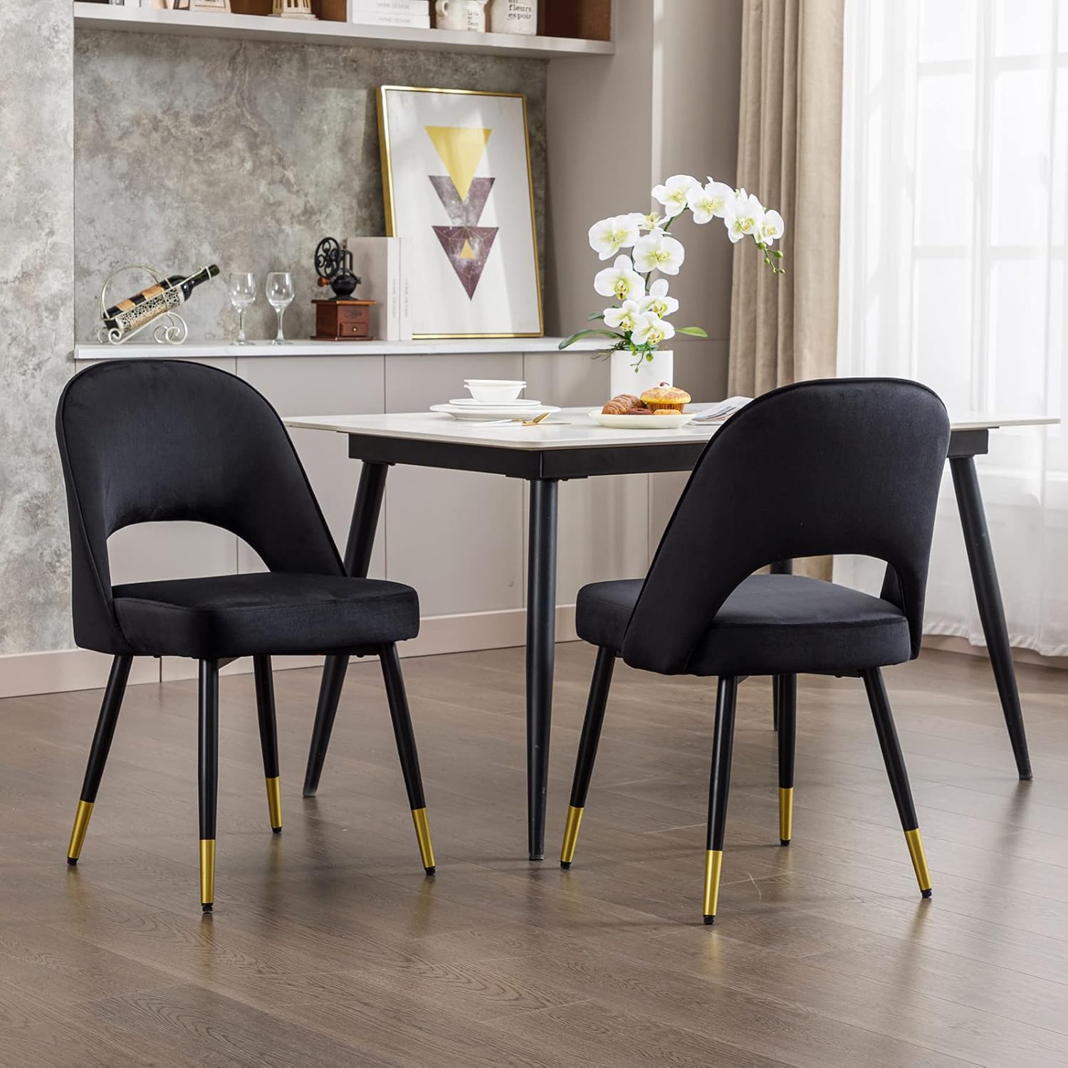 DUOMAY Modern Dining Chair Set of 8 with Open Back, Velvet Upholstered Armless Chair with Metal Frame Side Chair for Kitchen Dining Room Living Room, Black