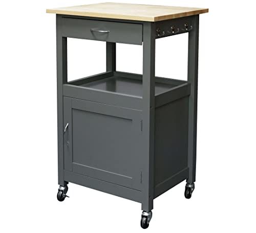 eHemco Kitchen Island Cart on Wheels with Drawer, Storage Cabinet, Shelf and Natural Solid Hardwood Top, Black Base