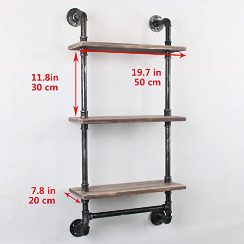 MBQQ Industrial Pipe Shelf Bathroom Shelves Wall Mounted,19.6in Rustic Wood Shelf with Towel Bar,1 Tier Farmhouse Towel Rack Over Toilet,Pipe Shelving Floating Shelves Towel Holder,Retro Grey