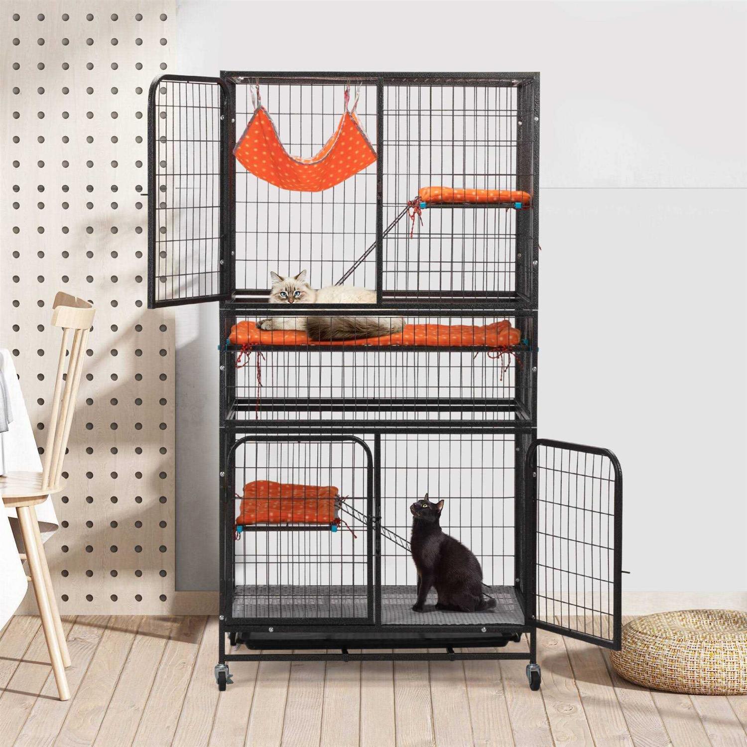 Coziwow 4-Tier Wire Cat Cage Pet Enclosure with Removable Wheels - Pet Supplies online store