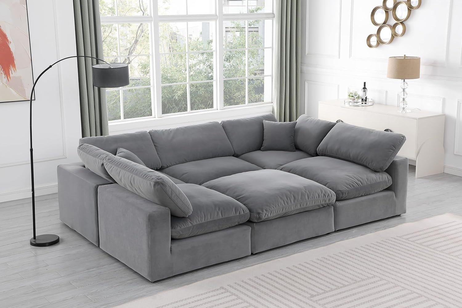 Meridian Furniture Comfy Collection Modern | Contemporary Upholstered Modular Sectional with Soft Velvet, Down Feather Cushions, 119