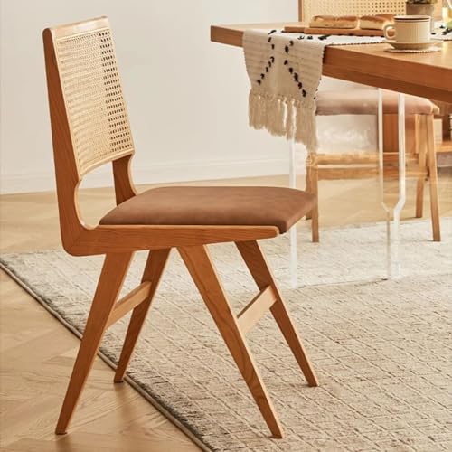 Office Chair Rattan Backrest Kitchen Chair Inverted V-leg Balcony Chair Soft Cushion Dressing Chair Armless Dining Chair Office Computer Desk Chair