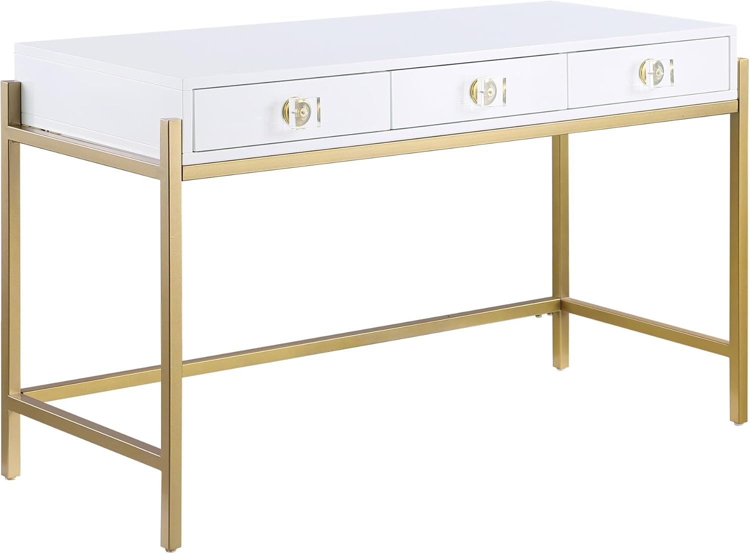 Best Master Furniture Trish Contemporary 3 Drawer High Gloss Lacquer Computer Desk with Gold Legs and Acrylic Handle
