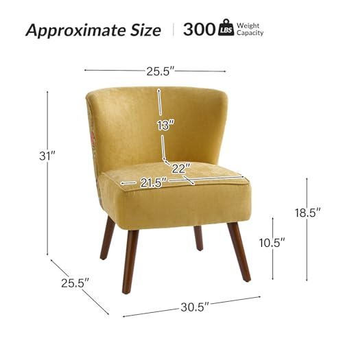 HULALA HOME Floral Armless Accent Chair Set of 2,Fabric Slipper Chair with Floral Back, Vanity Chair for Bedroom Living Room,Teal