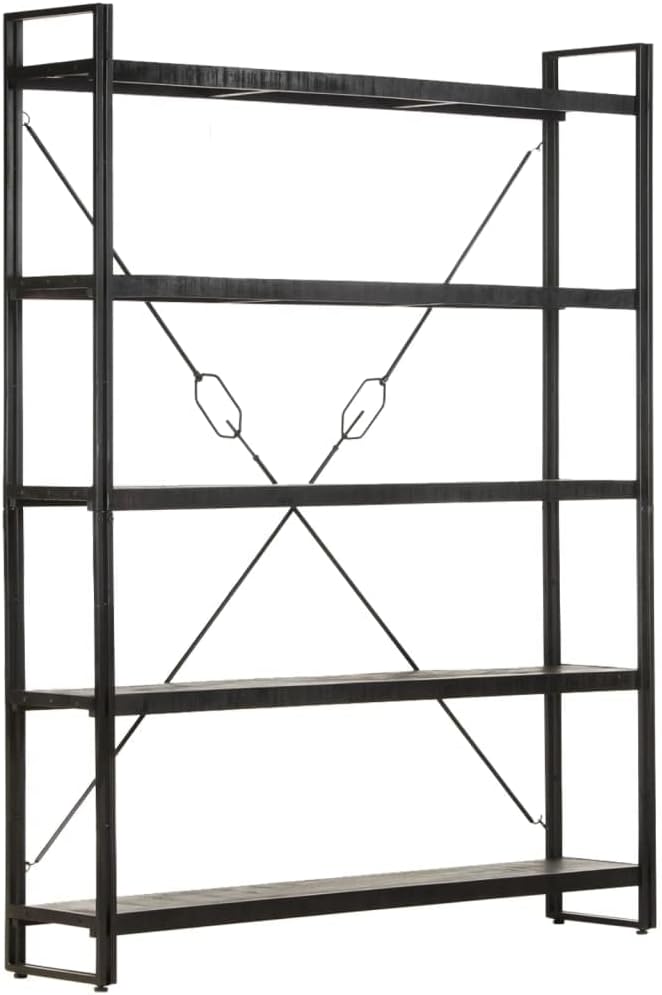 vidaXL Industrial-Style 5-Tier Bookcase, Solid Mango Wood with Black Stain Finish, Powder-Coated Steel Frame - 55.1