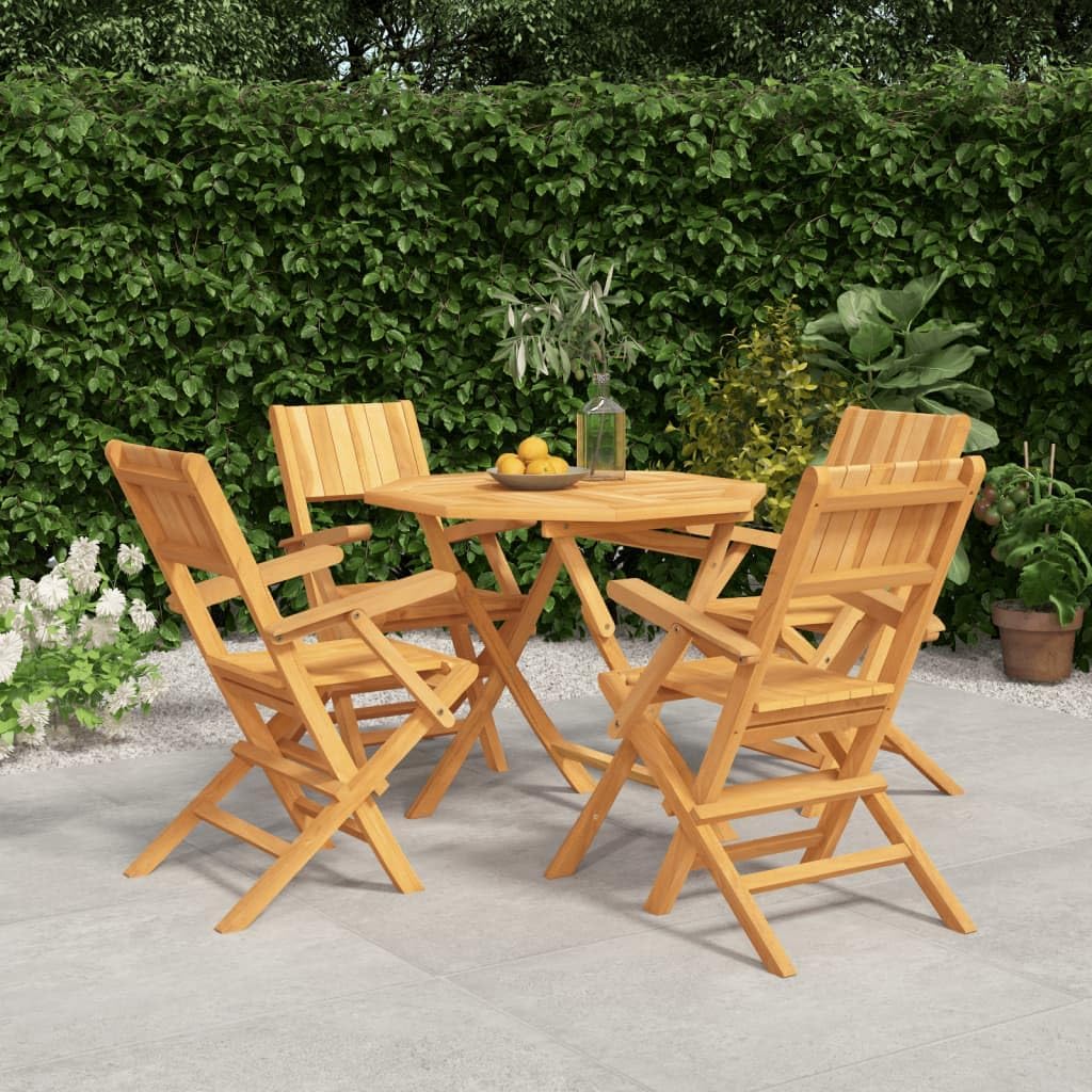 5 Piece Patio Dining Set, Balcony Sets for Apartments Outdoor Furniture Table and Chairs Set Outdoor Patio Set Lawn Chair Suitable for Apartments Outdoor Patio Hotels, Solid Wood Teak