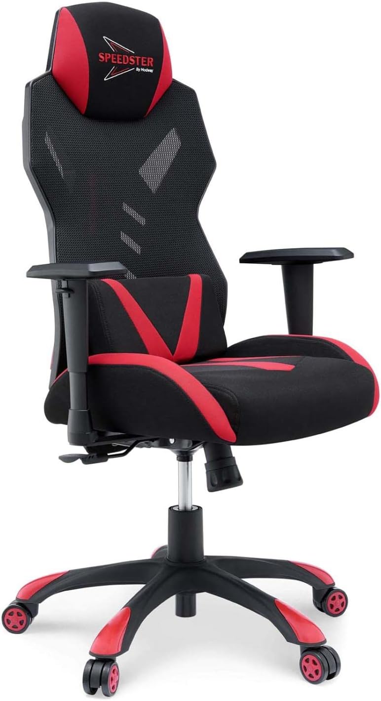 Modway Speedster Ergonomic Mesh Gaming Computer Desk Chair in Black Red