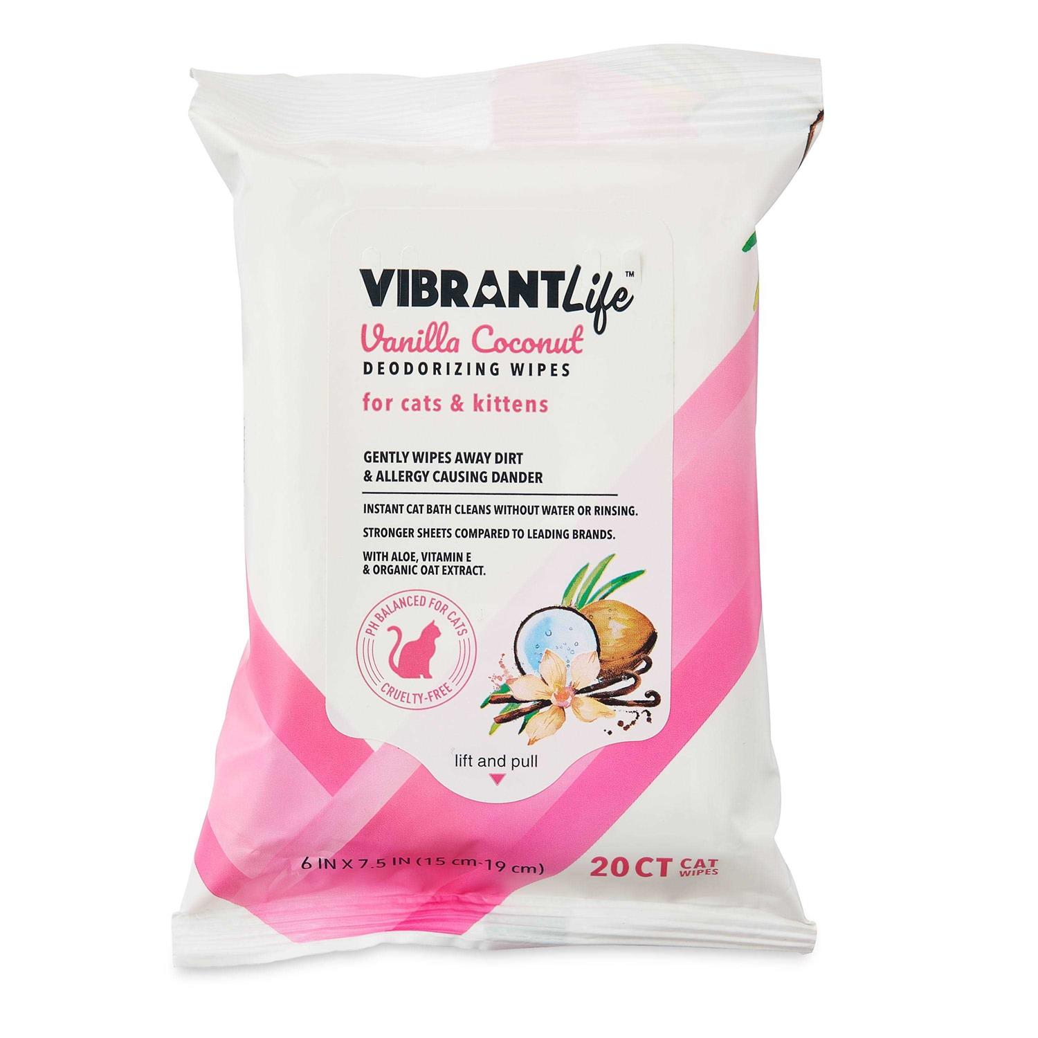 Vibrant Life Vanilla Coconut Deodorizing Wipes for Cats & Kittens - Pet Supplies online store