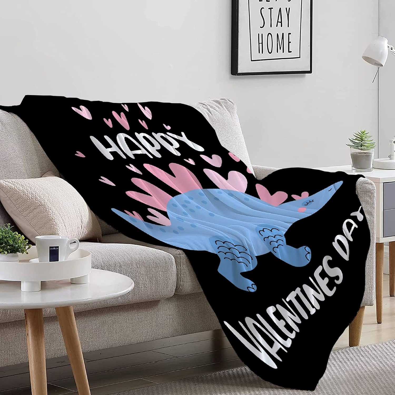 Happy Valentines Day Dinosaur Flannel Fleece Throw Blanket Gift, Ultra Soft Fluffy Fuzzy Blanket for Living Room Bedroom Couch Sofa Chair Office Car XS 40