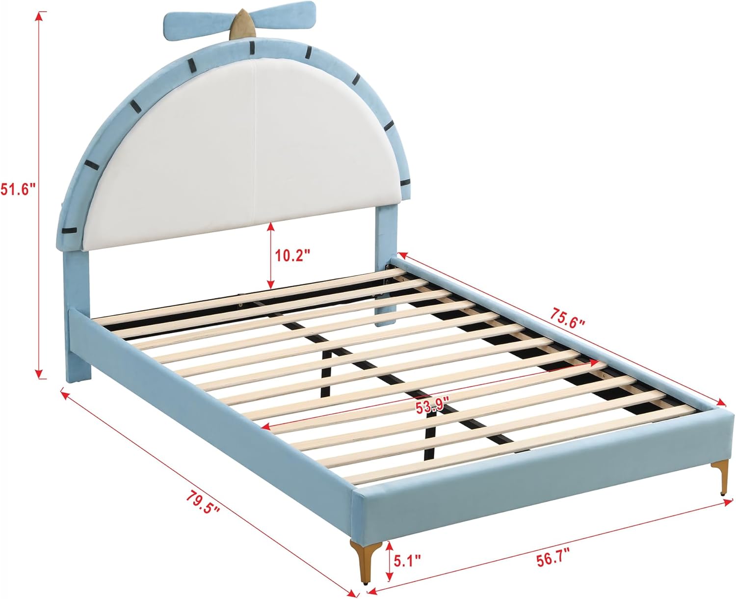 Full Size Upholstered Platform Bed with Alarm Clock Shaped Headboard, Kids Cute Bed w/Wood Slats Support for Bedroom, No Box Spring Needed, Blue