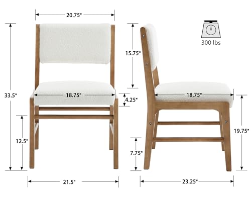 VESCASA Upholstered Dining Chairs with Rectangular Cushion Back, Mid-Century Modern Padded Dining Chairs with Wood Legs for Dining Room, Kitchen, Set of 4, White Sherpa Fleece