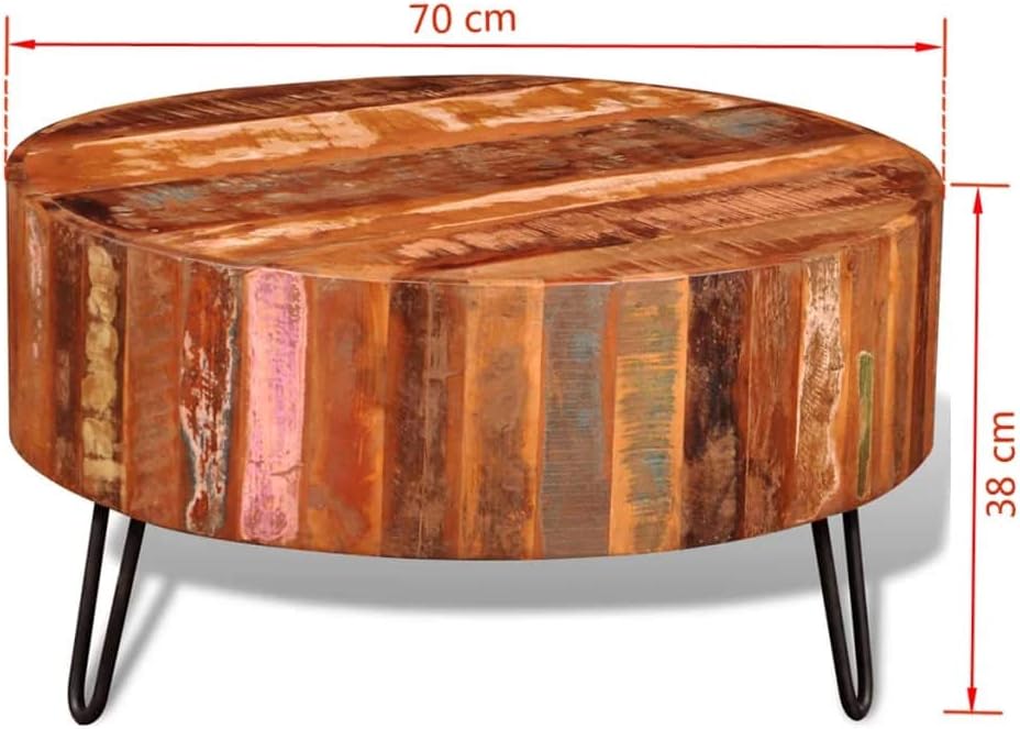 Coffee Table Solid Reclaimed Wood Round, for Home Office Living Room Furniture, 28