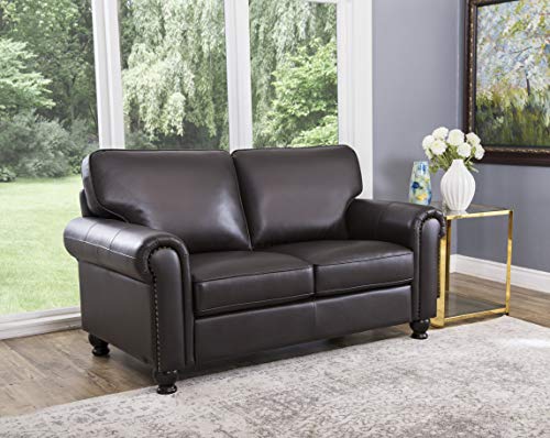 Abbyson Living Bellagio Leather Loveseat - Traditional Design, Rolled Arms, Brown