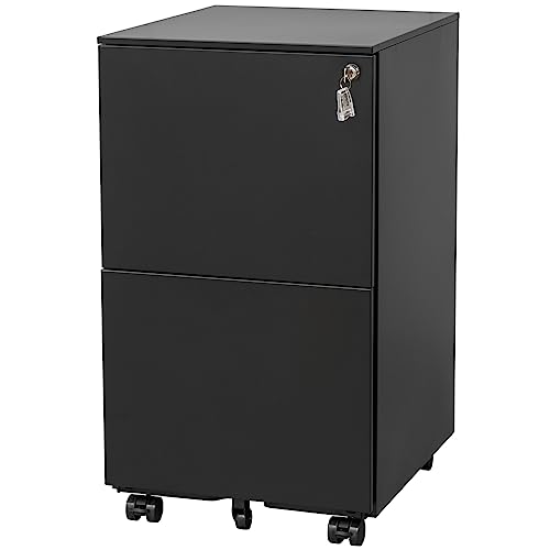 2 Drawer Mobile File Cabinet with Lock, Under Desk Metal Filing Cabinet, Steel Mobile Filing Cabinet on Anti-tilt Wheels for Legal/Letter Size (2 Drawer, White)