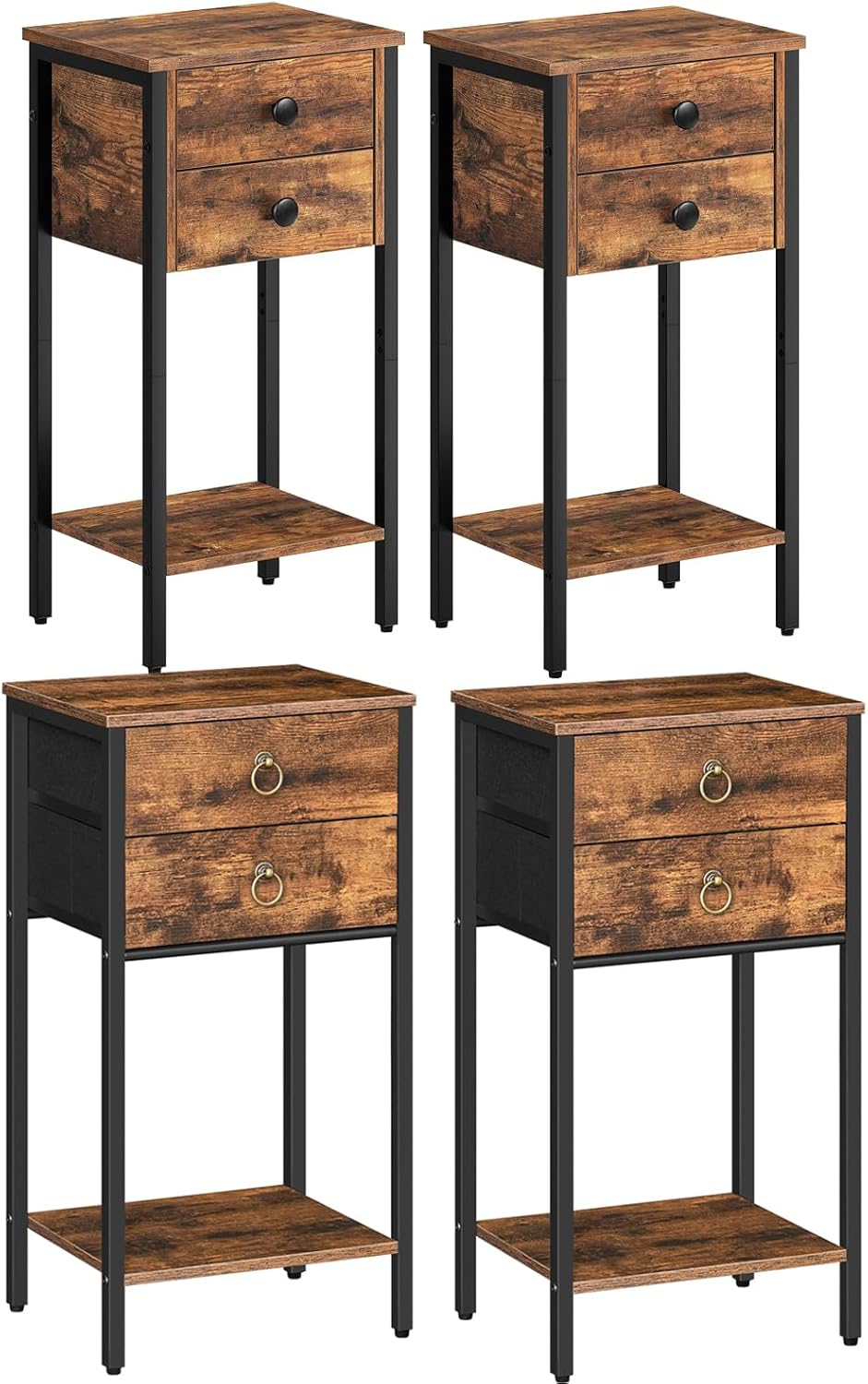 HOOBRO Set of 2 Tall Nightstands and Tall Nightstand Bundle, Telephone Bedside Table for Study, Bedroom, Side Table Space Saving, Easy Assembly Bundle BF72BZP201-BF106BZP201