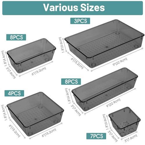 WOWBOX 30 PCS Clear Plastic Drawer Organizer Set, 5 Sizes Desk Drawer Divider Organizers and Storage Bins for Makeup, Jewelry, Gadgets for Kitchen, Bedroom, Bathroom, Office