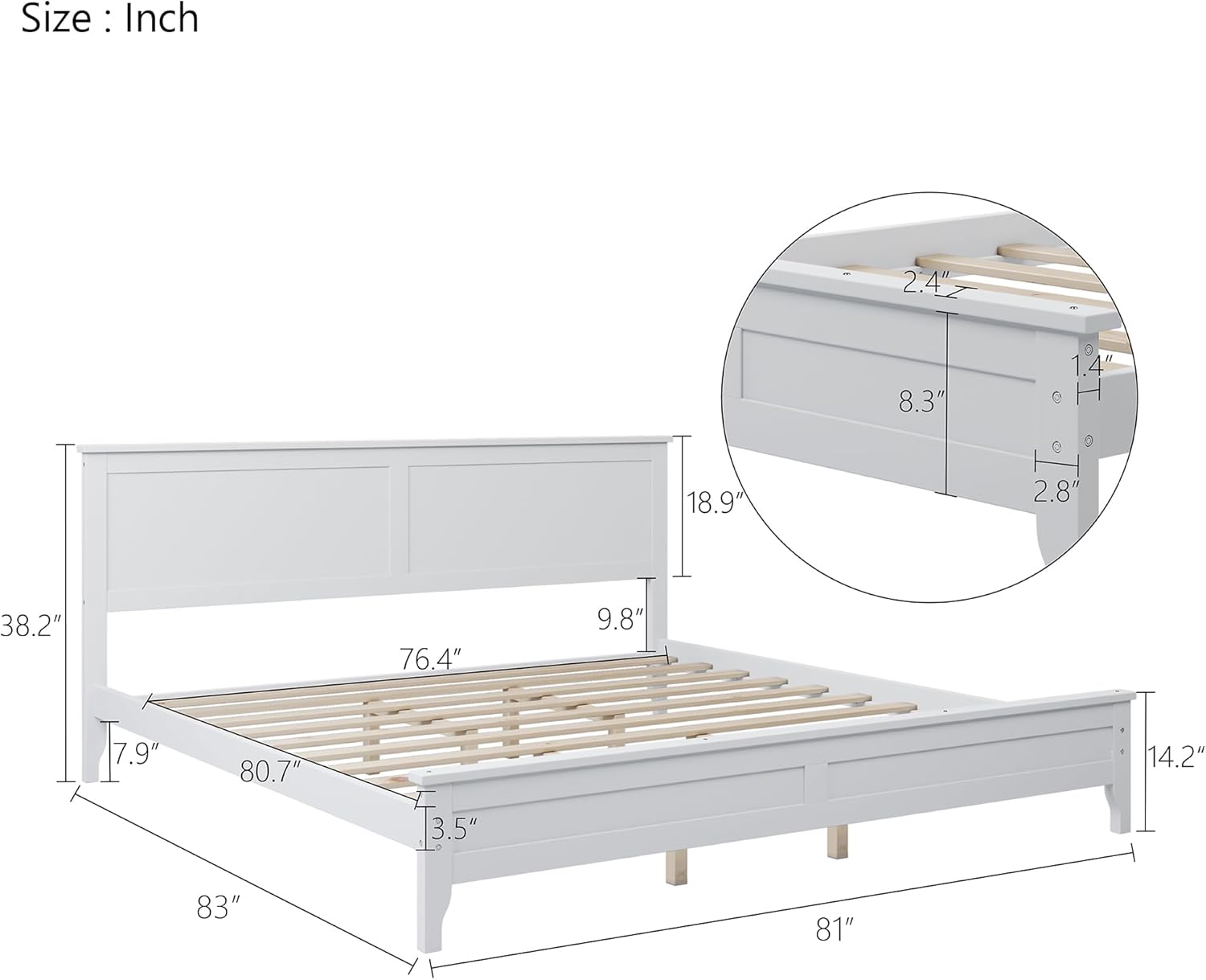 Modern White Solid Wood King Platform Bed (old sku:WF283526AAK)