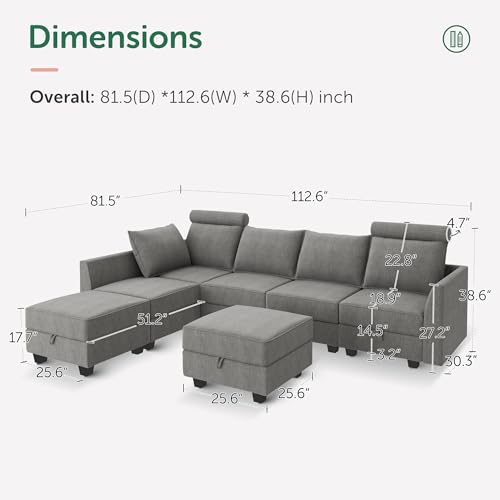HONBAY Modular Sectional Sofa U-Shaped Sectional Couch with Storage Seats, Upgraded High Back Sectional Couch Modular Sofa, Aqua Blue